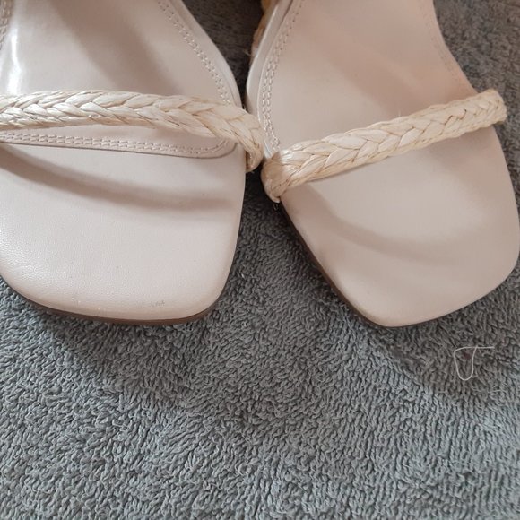 Steven New York Raffia Wedge Sandals Slide Cream Vacation Heels - Picture 10 of 12